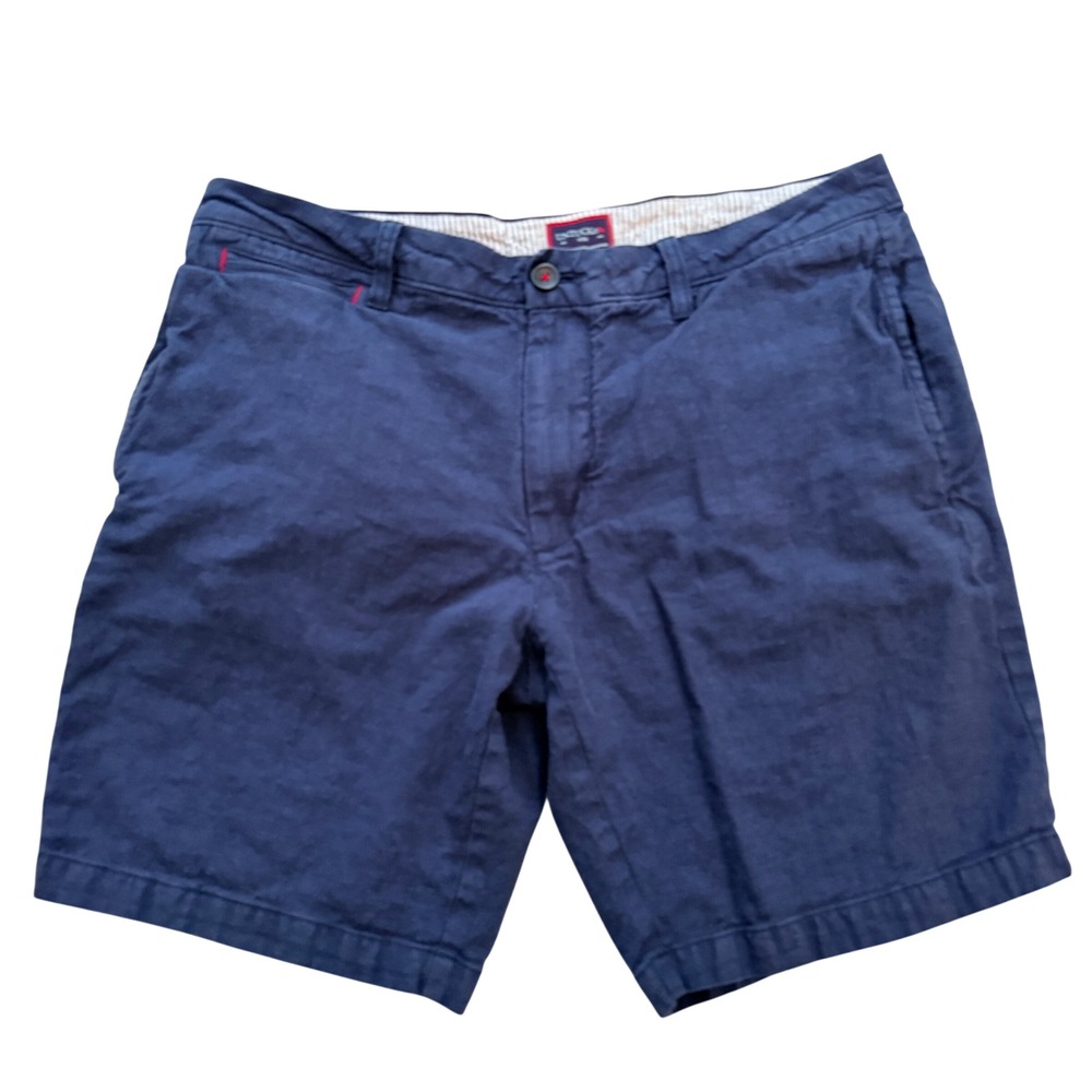 UNTUCKit Shorts Mens W36 Navy Blue Linen Blend Flat Front Chino Casual EUC